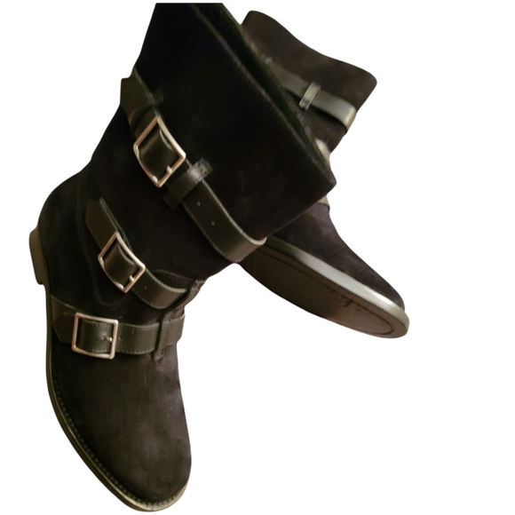 SAINT LAURENT | Women's Black Suede Motorcycle Boot w/Strap Buckles 37 - Picture 4 of 11